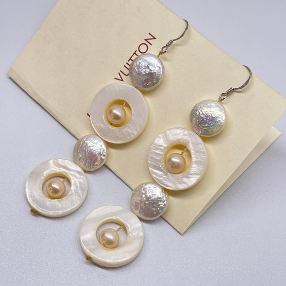 Vintage Solid Sea Pearls Earrings Sterling Silver Post